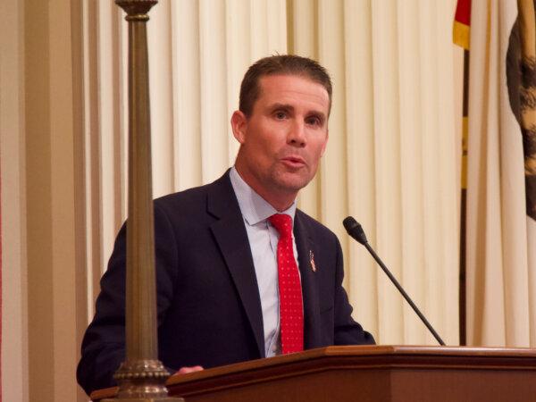 Senate President Pro Tem Sen. Mike McGuire addresses the Legislature at the Capitol in Sacramento on Aug. 31. (Travis Gillmore/The Epoch Times)