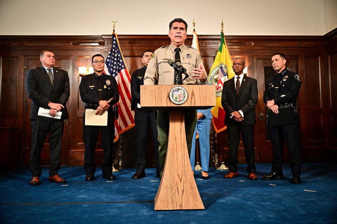 Los Angeles County Sheriff Robert Luna speaks during a news conference to announce new efforts to curb recent retail thefts, at City Hall in Los Angeles on Aug. 17, 2023. (Frederic J. Brown/AFP via Getty Images)