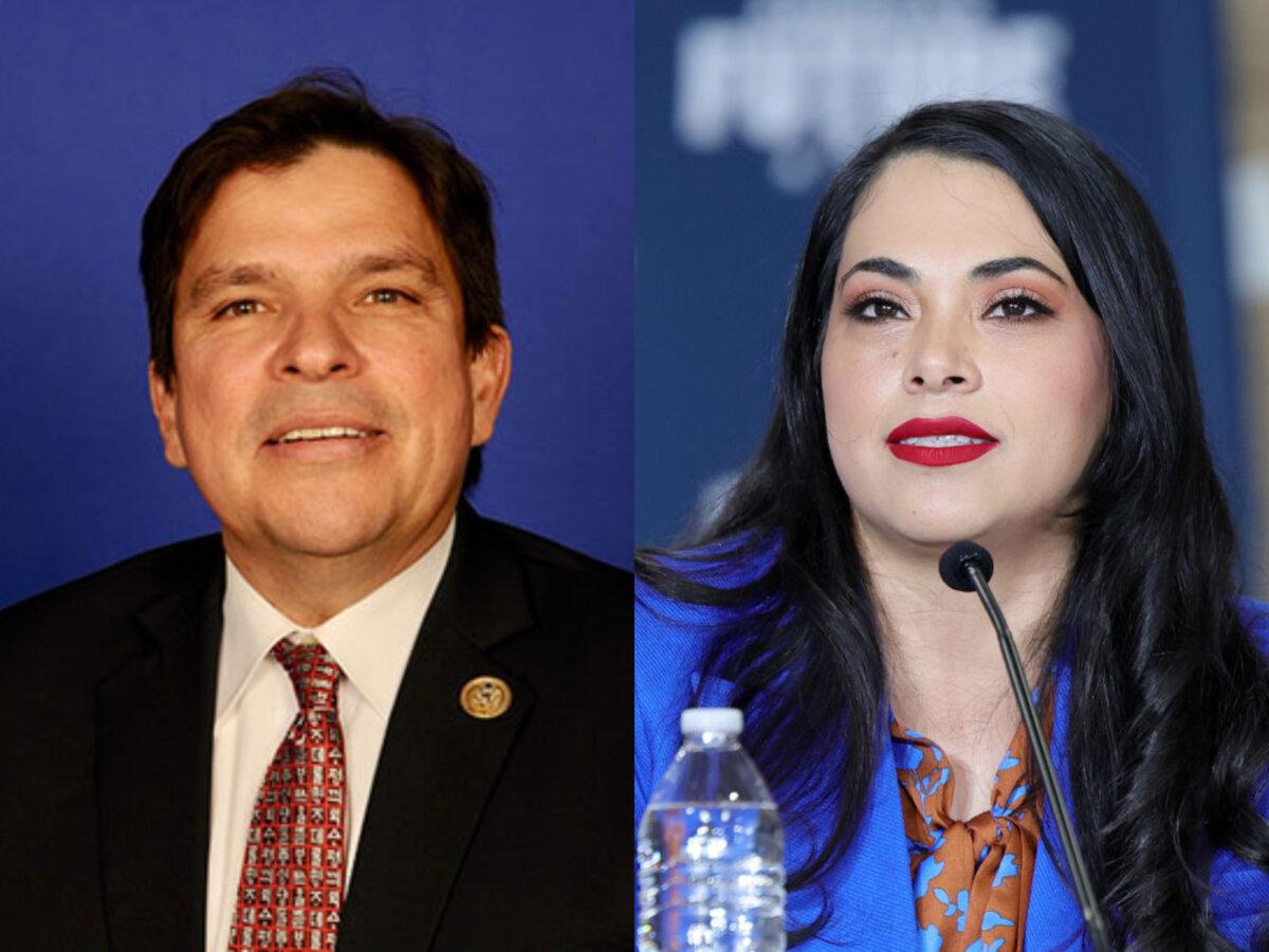 (Left) Democratic U.S. Rep. Vicente Gonzalez. (Right) Former Rep. Mayra Flores, a congressional candidate. (U.S. House of Representatives; Ethan Miller/Getty Images)