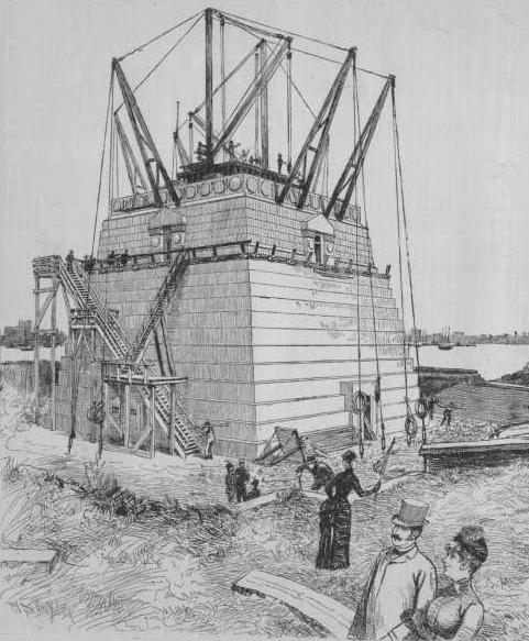 Richard Morris Hunt's pedestal under construction in June 1885. (Public Domain)