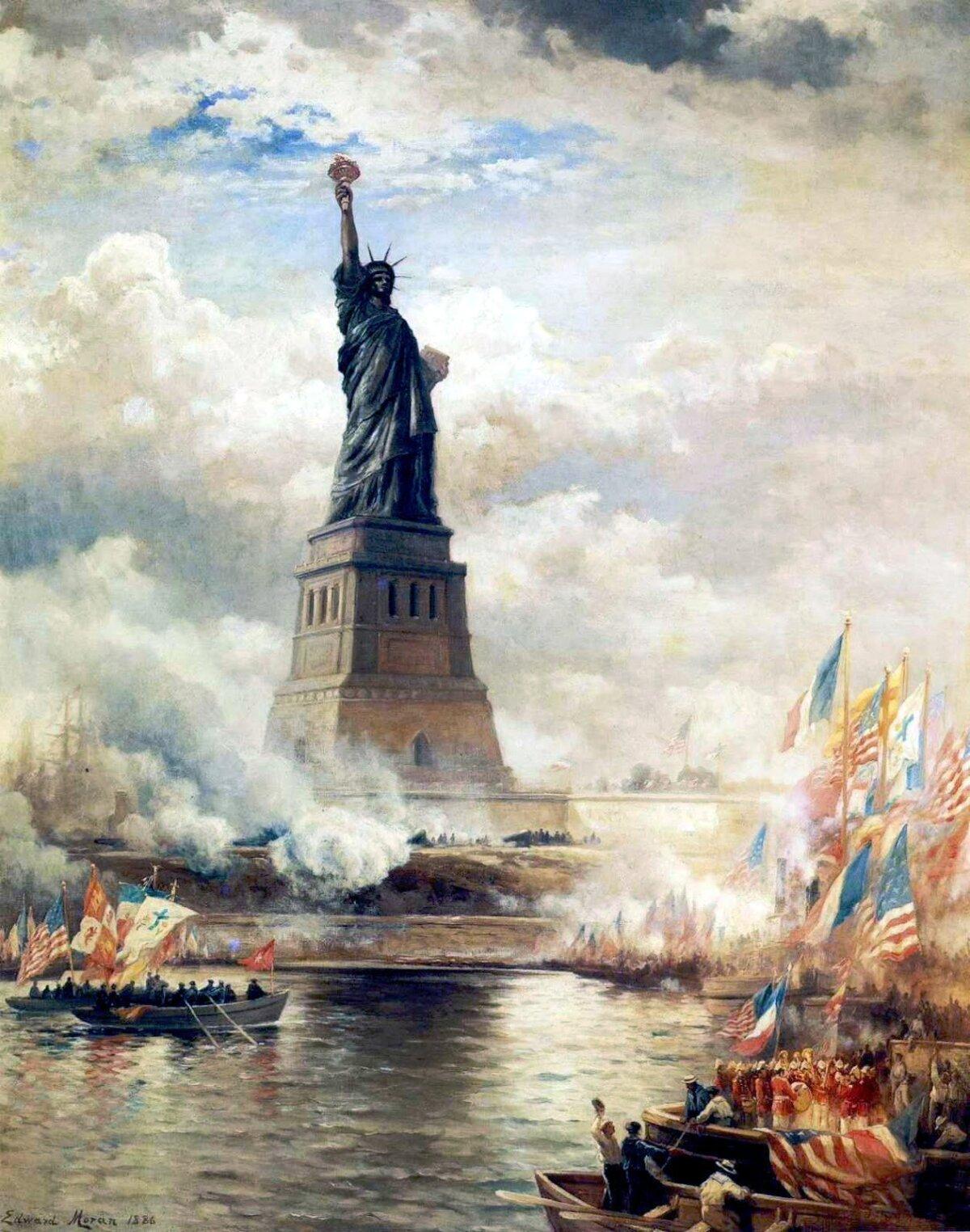 "Unveiling of the Statue of Liberty Enlightening the World (1886)" by Edward Moran. Oil on canvas. The J. Clarence Davies Collection, Museum of the City of New York. (Public Domain)