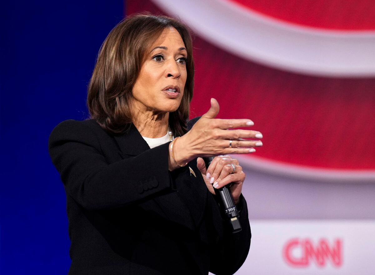 Democratic presidential candidate, U.S. Vice President Kamala Harris speaks during a CNN Presidential Town Hall at Sun Center Studios in Aston, Pennsylvania, on Oct. 23, 2024. (Andrew Harnik/Getty Images)