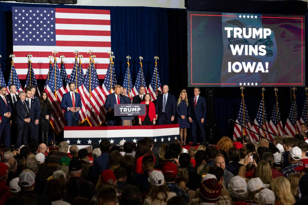 Former President Donald Trump speaks to supporters in Des Moines, Iowa, on Jan. 15, 2024. (John Fredricks/The Epoch Times)