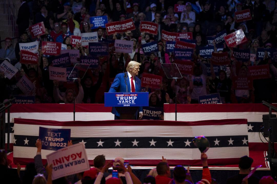 Former President Donald J. Trump speaks during a campaign rally at Madison Square Garden in New York City on Oct. 27, 2024. (Samira Bouaou/The Epoch Times)