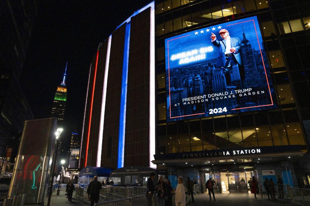 Madison Square Garden after former President Donald J. Trump spoke during a campaign rally in New York City on Oct. 27, 2024. (Samira Bouaou/The Epoch Times)