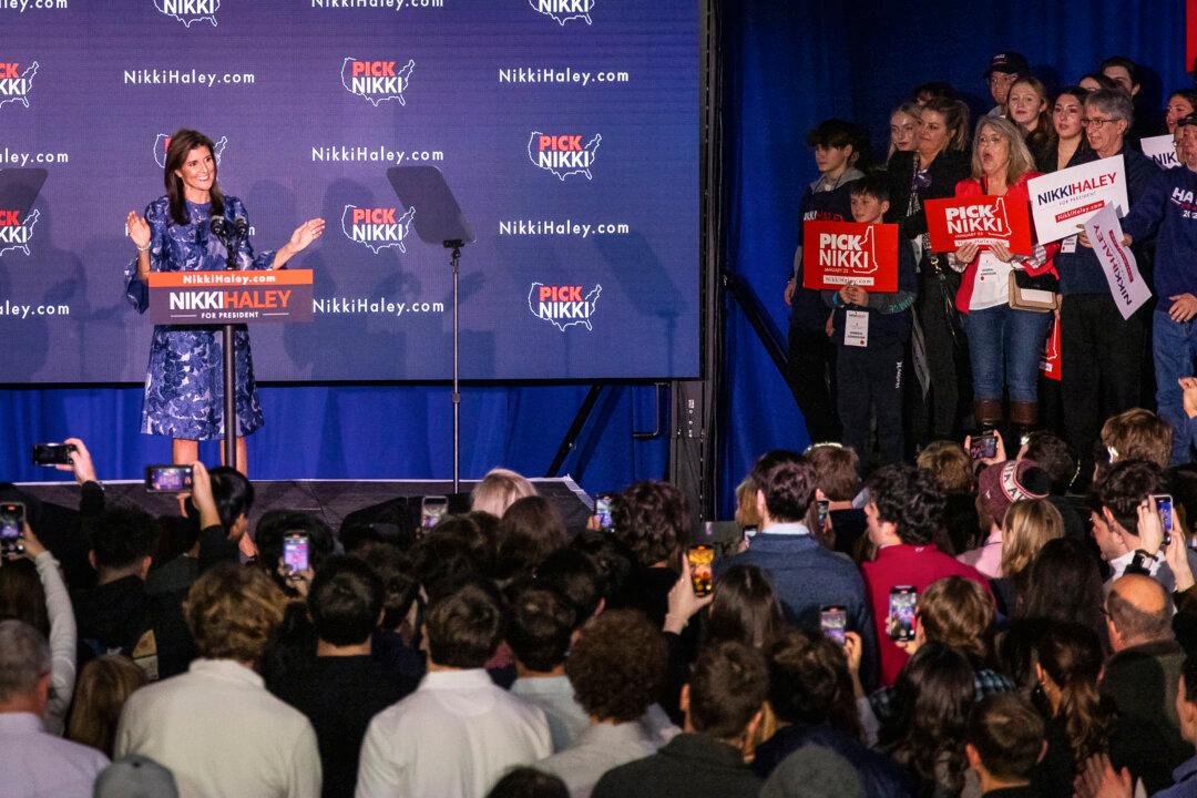Presidential candidate Nikki Haley speaks to supporters in Concord, N.H., on Jan. 23, 2024. (John Fredricks/The Epoch Times)