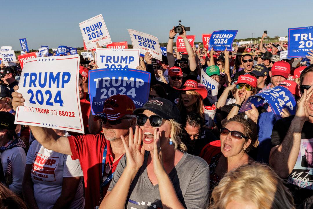 Supporters of former President Donald Trump cheer at a 2024 election campaign rally in Waco, Texas, on March 25, 2023. (Shelby Tauber/AFP via Getty Images)