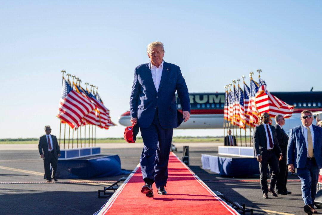 Former President Donald Trump arrives at a rally at the Waco Regional Airport in Waco, Texas, on March 25, 2023. (Brandon Bell/Getty Images)