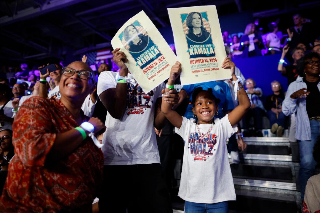 Supporters of Democratic presidential nominee, Vice President Kamala Harris, during a campaign rally on the campus of East Carolina University in Greenville, N.C., on Oct. 13, 2024. (Chip Somodevilla/Getty Images)