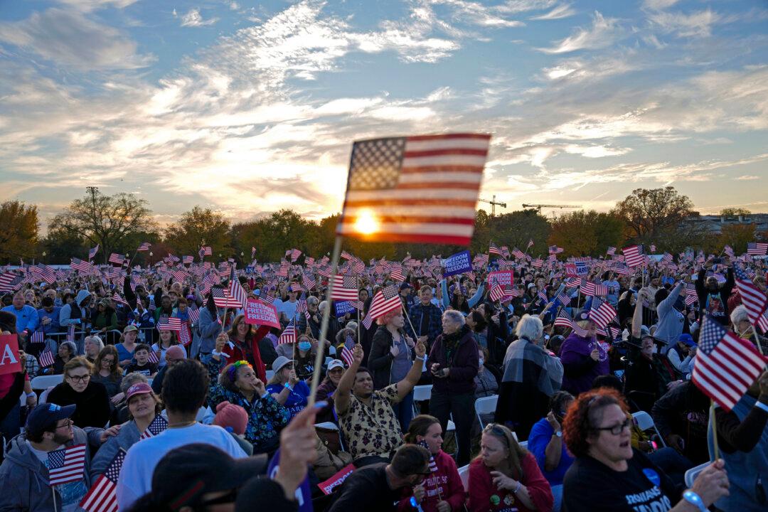 Supporters wait for the start of a campaign rally for Democratic presidential nominee Vice President Kamala Harris on the Ellipse in Washington on Oct. 29, 2024. (Kent Nishimura/Getty Images)