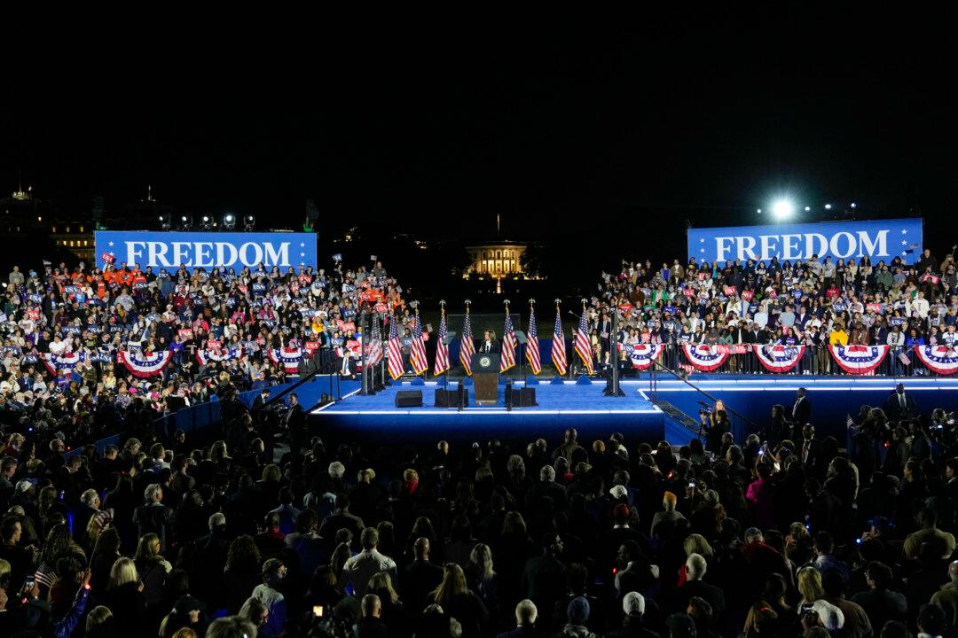 Democratic presidential nominee Vice President Kamala Harris speaks during a campaign rally on the Ellipse in Washington on Oct. 29, 2024. (Kent Nishimura/Getty Images)