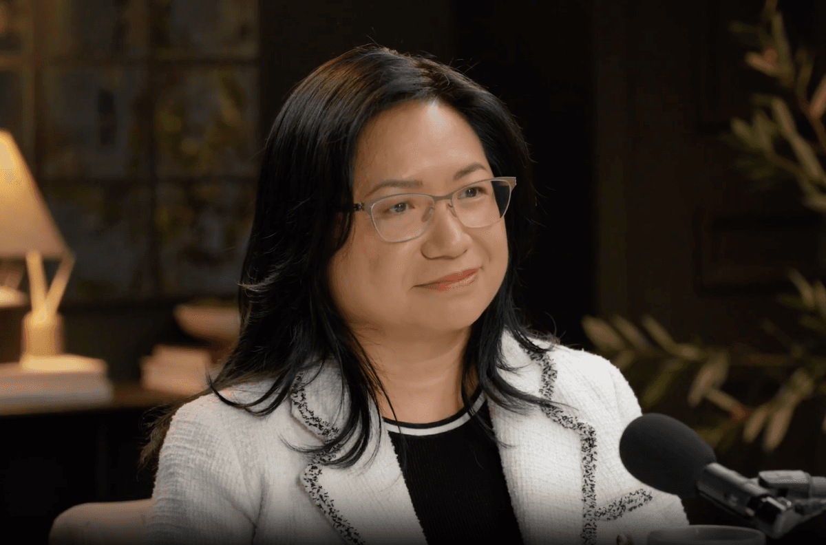 Epoch Times CEO Janice Trey speaks during an interview with PragerU's Real Talk, released on Nov. 13, 2024. (Screenshot via The Epoch Times)