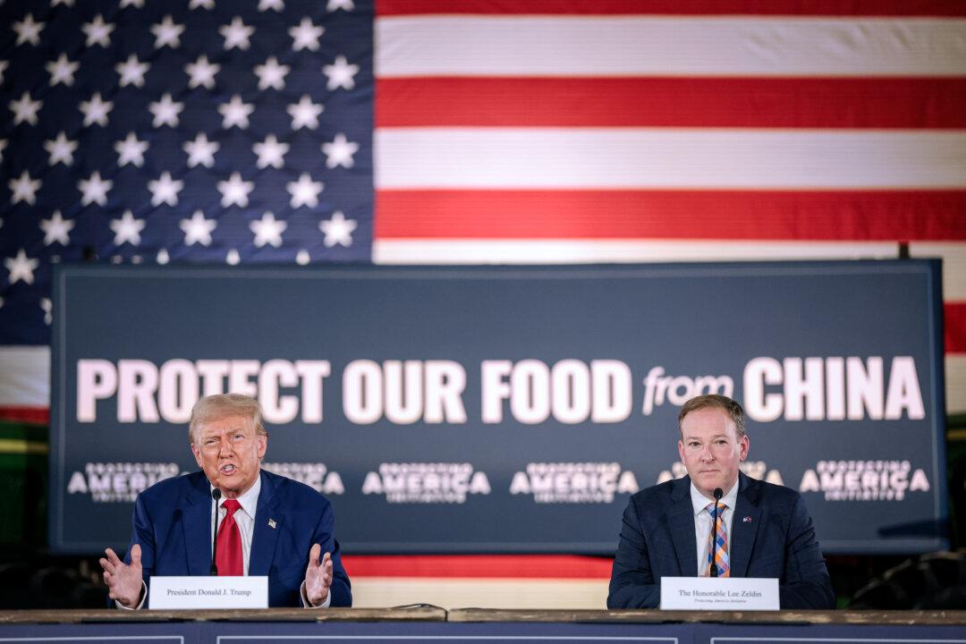 Republican presidential nominee former President Donald Trump speaks at a campaign event to address concerns about the threat of communist China to U.S. agriculture, at the Smith Family Farm in Smithton, Pa., on Sept. 23, 2024. (Win McNamee/Getty Images)