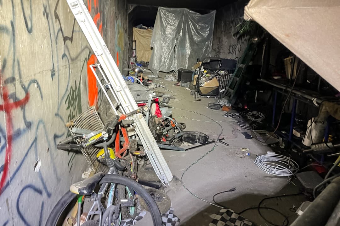 (Top) Outreach teams search the tunnels under Las Vegas for homeless people. (Bottom) Trash and debris inside a storm drain where homeless people live in Las Vegas. (Courtesy of HELP of Southern Nevada)