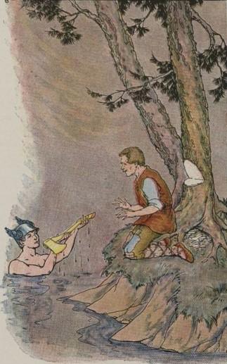 "Mercury and the Woodman," illustrated by Milo Winter, from “The Aesop for Children,” 1919. (PD-US)