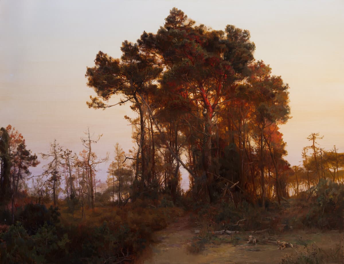 “Red Sunset,” 2023, by Andrii Kateryniuk. Oil on linen; 27 1/2 inches by 35 3/8 inches. Recipient of the Third Place Landscape Award at the 17th International ARC Salon. (Courtesy of the 17th/18th International ARC Salon)