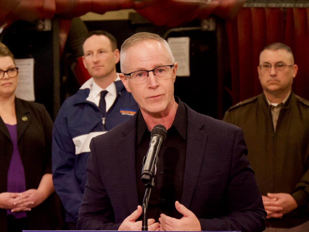 Stuart Knox, secretary of California's Labor and Workforce Development Agency, speaks at a press conference at Shasta College in Redding, Calif., on Dec. 16, 2024. (Travis Gillmore/The Epoch Times)
