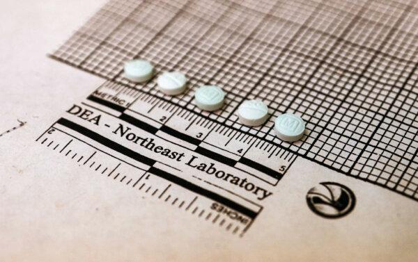 Tablets suspected to be fentanyl are placed on a graph to measure their size at the Drug Enforcement Administration Northeast Regional Laboratory in New York on Oct. 8, 2019. (Don Emmert/AFP via Getty Images)