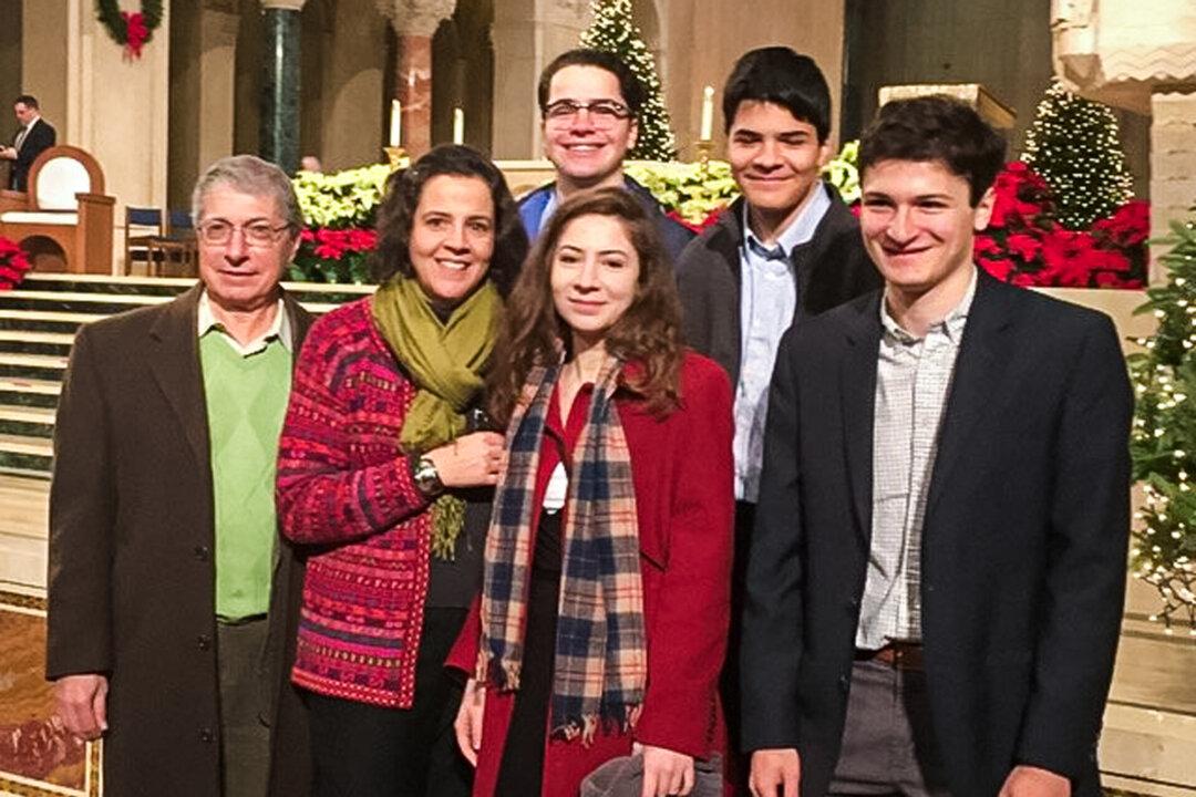 Dennis (L) and Rebecca Teti with their children at the National Shrine of the Immaculate Conception in Washington on Jan. 1, 2018. (Courtesy of Rebecca Teti)