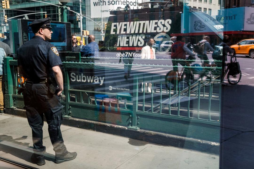 Police stand outside the Broadway-Lafayette subway station a week after Jordan Neely died, in New York City on May 10, 2023. (Spencer Platt/Getty Images)