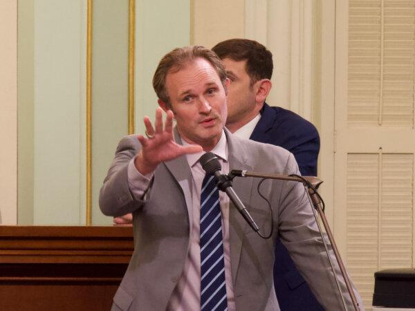 Republican Minority Leader Assemblyman James Gallagher speaks to the Legislature on Aug. 31 in Sacramento. Gallagher on Feb. 3 questioned the priorities of the Democratic majority after the Assembly approved funding to "Trump-proof" the state. (Travis Gillmore/The Epoch Times)