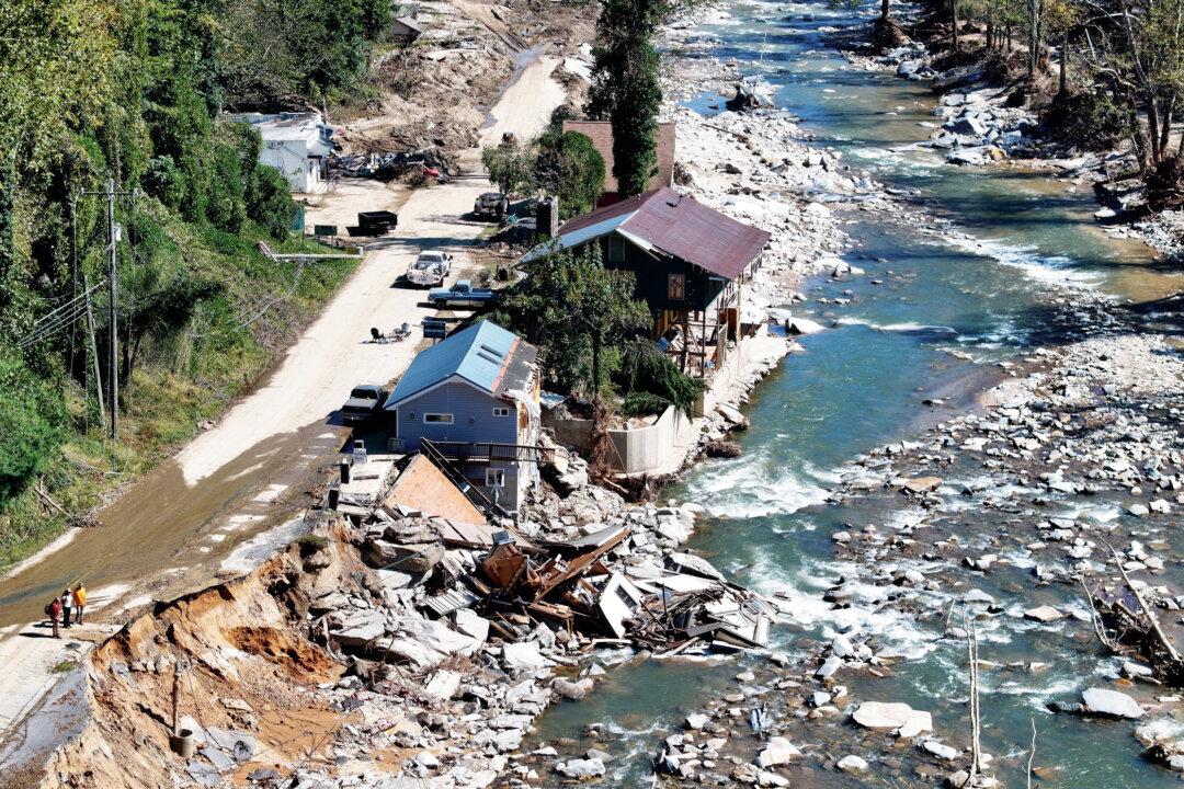 Damaged buildings in the aftermath of flooding caused by Hurricane Helene, in Bat Cave, N.C., on Oct. 8, 2024. (Mario Tama/Getty Images)