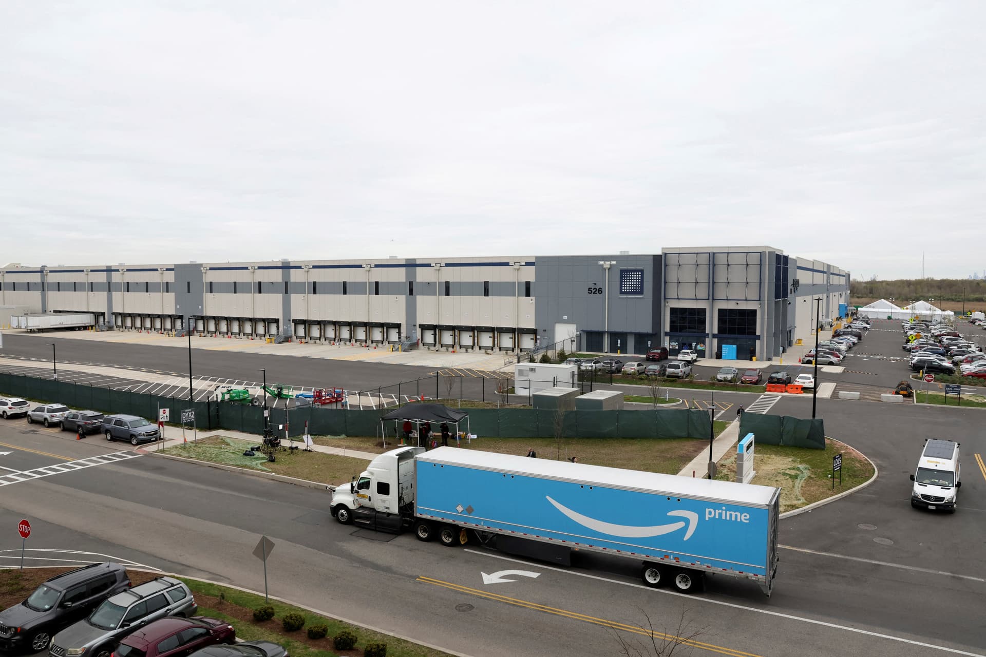 Amazon’s LDJ5 sortation center is seen, as employees vote on unionizing a second warehouse in the Staten Island borough of New York City on April 25, 2022. (Brendan McDermid/Reuters)