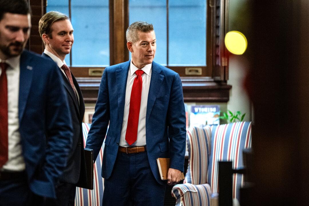 Former Rep. Sean Duffy (R-Wis.), President-elect Donald Trump's nominee for secretary of transportation, arrives for a meeting with Sen. Cynthia Lummis (R-Wyo.) on Capitol Hill on Dec. 11, 2024. (Kent Nishimura/Getty Images)