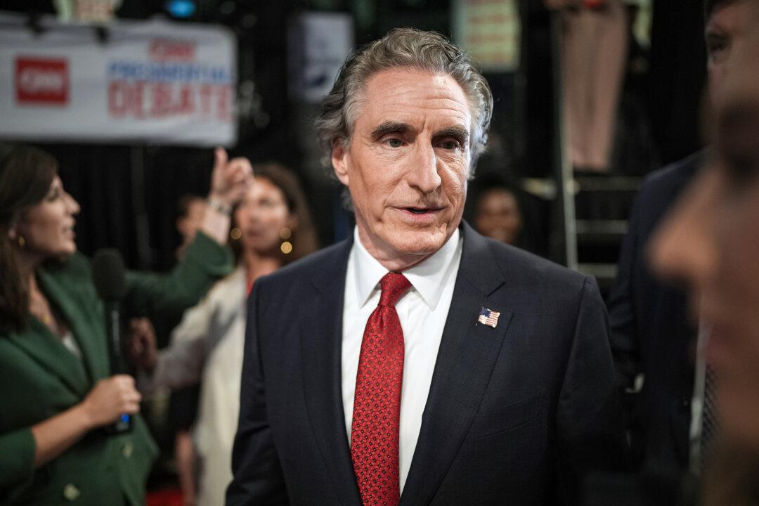 Gov. Doug Burgum (R-N.D.) speaks to reporters following the CNN presidential debate between President Joe Biden and former President Donald Trump in Atlanta on June 27, 2024. (Andrew Harnik/Getty Images)