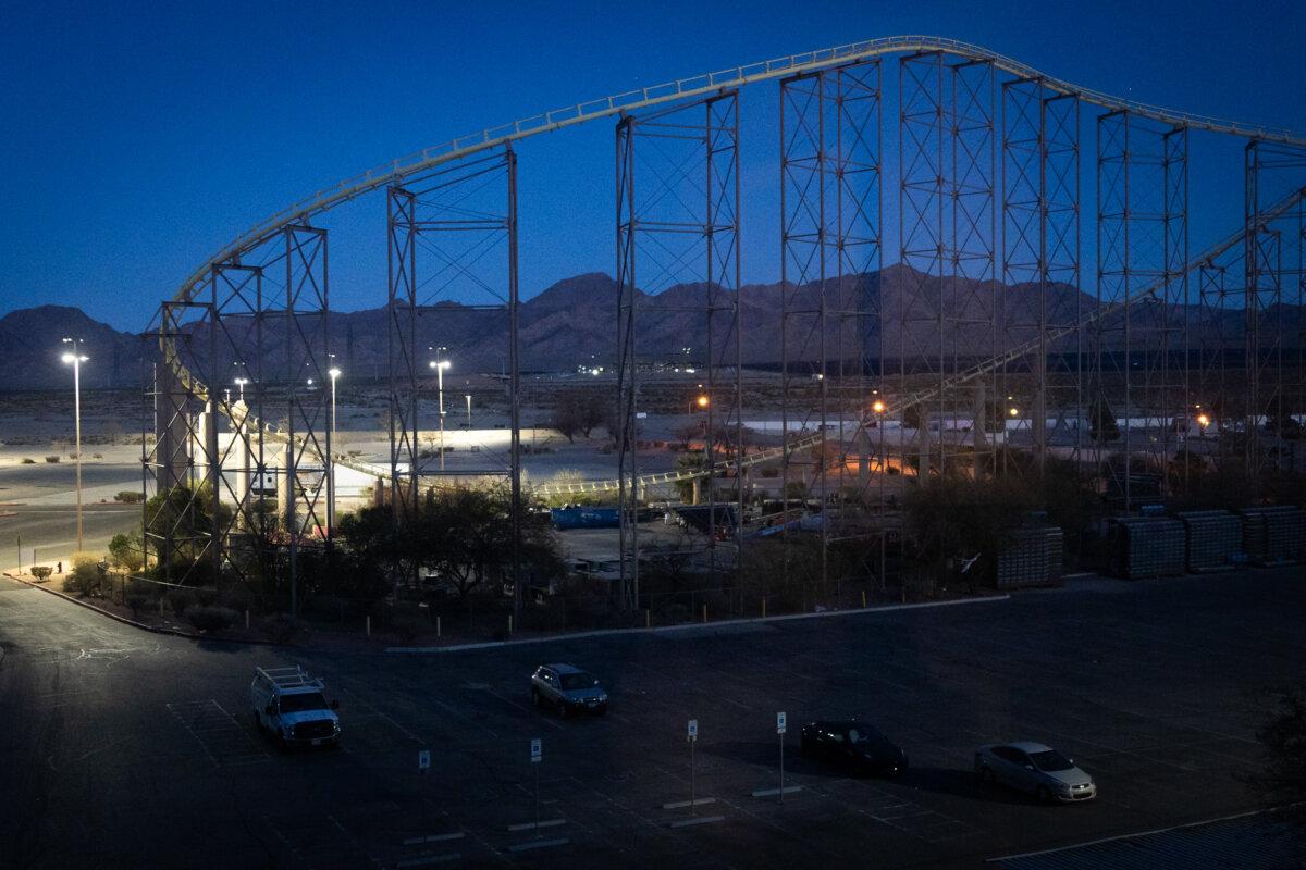 A roller coaster track sits empty in Primm, Nev., on Jan. 6, 2025. (John Fredricks/The Epoch Times)