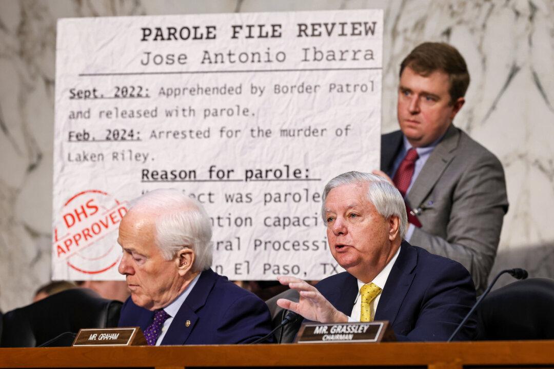 Senate Judiciary Committee members Sens. Lindsey Graham (R-S.C.) (R) and John Cornyn (R-Texas) question former Florida Attorney General Pam Bondi during her confirmation hearing to be the next U.S. attorney general, on the U.S. Capitol on Jan. 15, 2025. (Chip Somodevilla/Getty Images)