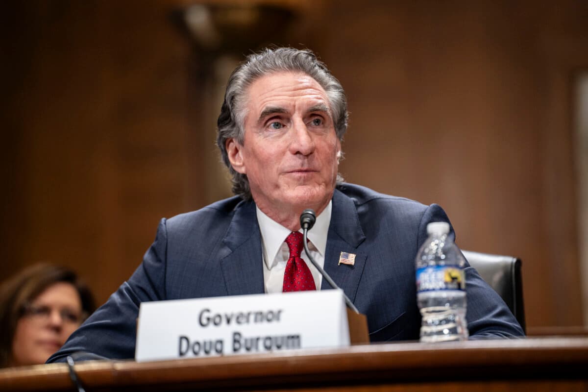 President-elect Donald Trump's nominee for Secretary of the Interior, Doug Burgum, testifies before the Committee on Energy and Natural Resources on Capitol Hill in Washington on Jan. 16, 2025. (Madalina Vasiliu/The Epoch Times)