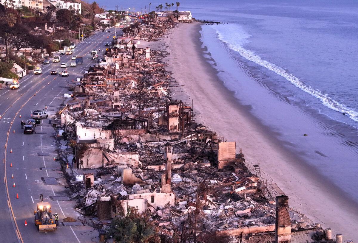 Beachfront homes that burned in the Palisades Fire in Malibu, Calif., on Jan. 15. (Mario Tama/Getty Images)