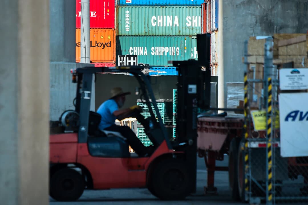 Containers including some from China Shipping, a conglomerate under the direct administration of China's State Council, are stacked at the Port of Long Beach in Long Beach, Calif., on July 6, 2018. (Frederic J. Brown/AFP via Getty Images)