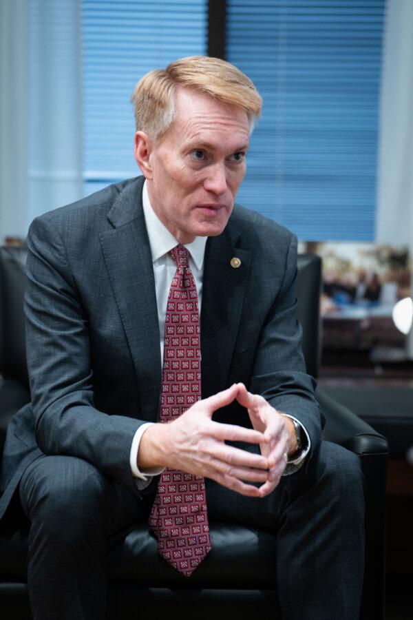 Sen. James Lankford (R-Okla.) speaks during an interview with The Epoch Times at his office on Capitol Hill in Washington on Jan. 30, 2025. (Madalina Vasiliu/The Epoch Times)