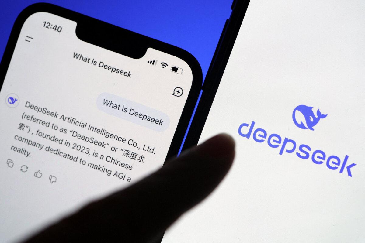 The DeepSeek logo is displayed alongside its AI assistant app on a mobile phone, in this illustration photo taken on Jan. 28, 2025. (Florence Lo/Illustration/Reuters File Photo)