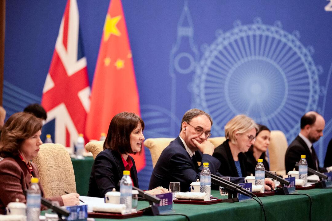(Left) UK Leader of the House of Commons Lucy Powell speaks during an interview on the second day of the annual Labour Party conference in Liverpool, England, on Sept. 23, 2024. (Right) UK Chancellor of the Exchequer Rachel Reeves (2nd L) speaks during the 11th China–UK Economic and Financial Dialogue in Beijing on Jan. 11, 2025. (Oli Scarff/AFP via Getty Images, Aaron Favila - Pool/Getty Images)