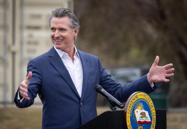 California Gov. Gavin Newsom speaks in Los Angeles on Sept. 25, 2024. Newsom's last term as governor will end in 2026. (John Fredricks/The Epoch Times)