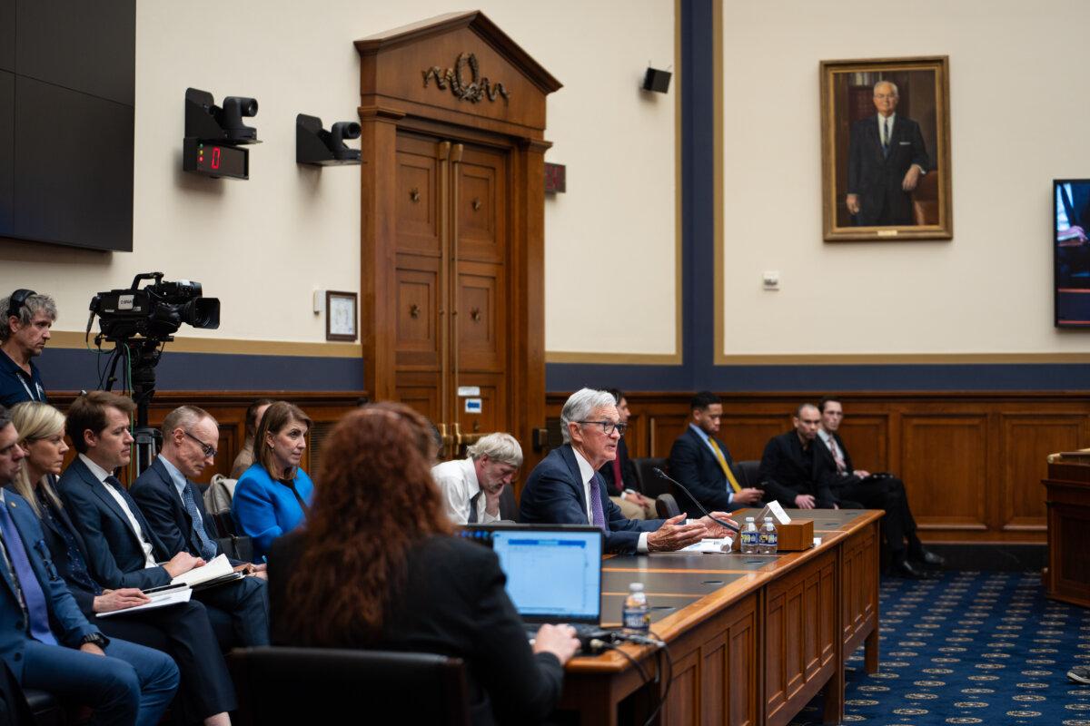 Federal Reserve Chairman Jerome Powell testifies before the House Committee on Monetary Policy in Washington on Feb. 12, 2025. (Madalina Vasiliu/The Epoch Times)