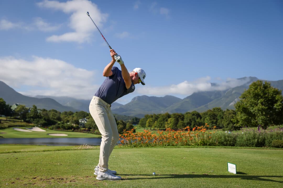Wilco Nienaber of South Africa plays a shot on day three of the NTT DATA Pro Am 2025 at Fancourt Golf Estate in George, South Africa, on Feb. 15, 2025. (Luke Walker/Getty Images)