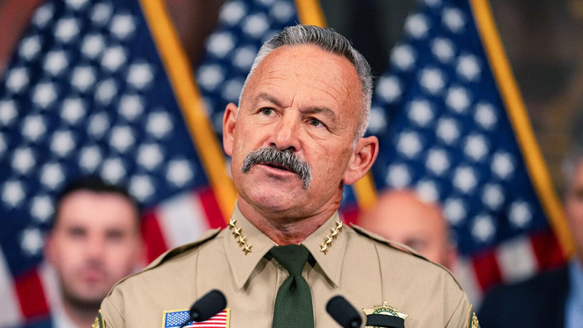 Sheriff Chad Bianco of Riverside County speaks during a news conference at the U.S. Capitol in Washington on May 15, 2024. Bianco, a Republican, is running for California governor. (Kent Nishimura/Getty Images)