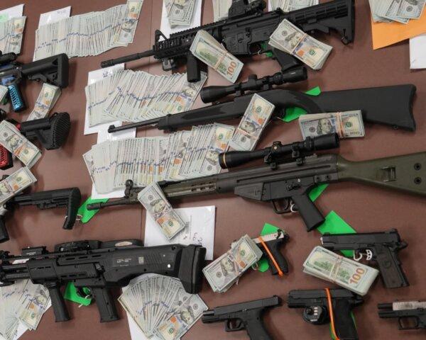 The San Bernardino Police Department recovered guns and money during the investigation into a murder-for-hire plot announced Feb. 18, 2025. (San Bernardino Police Department)