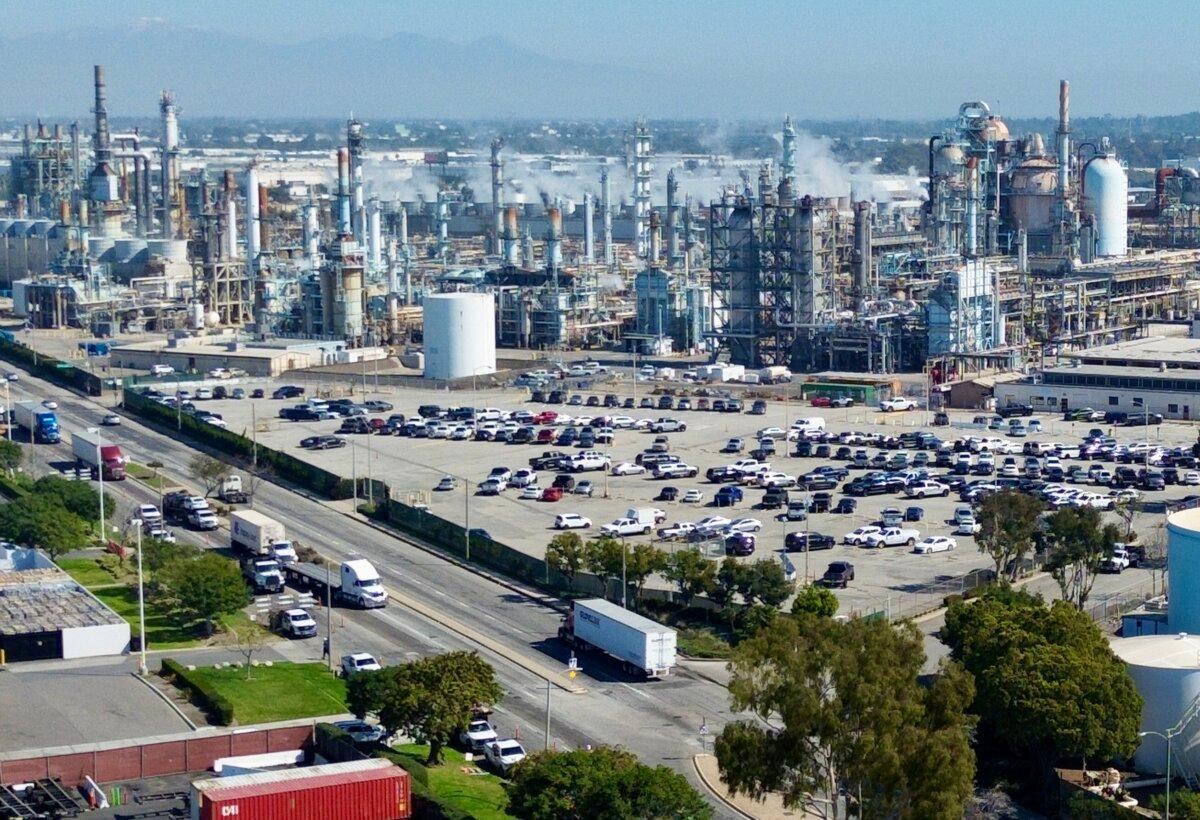An oil refinery near the Port of Long Beach, Calif., on Feb. 26, 2025. (John Fredricks/The Epoch Times)