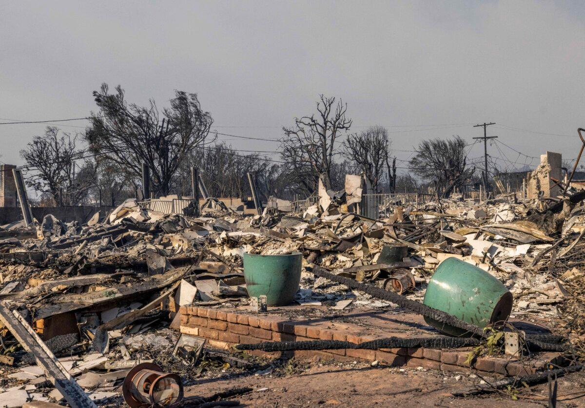 Destruction caused by the Palisades fire near Los Angeles, on Jan. 9, 2024. (John Fredricks/The Epoch Times)