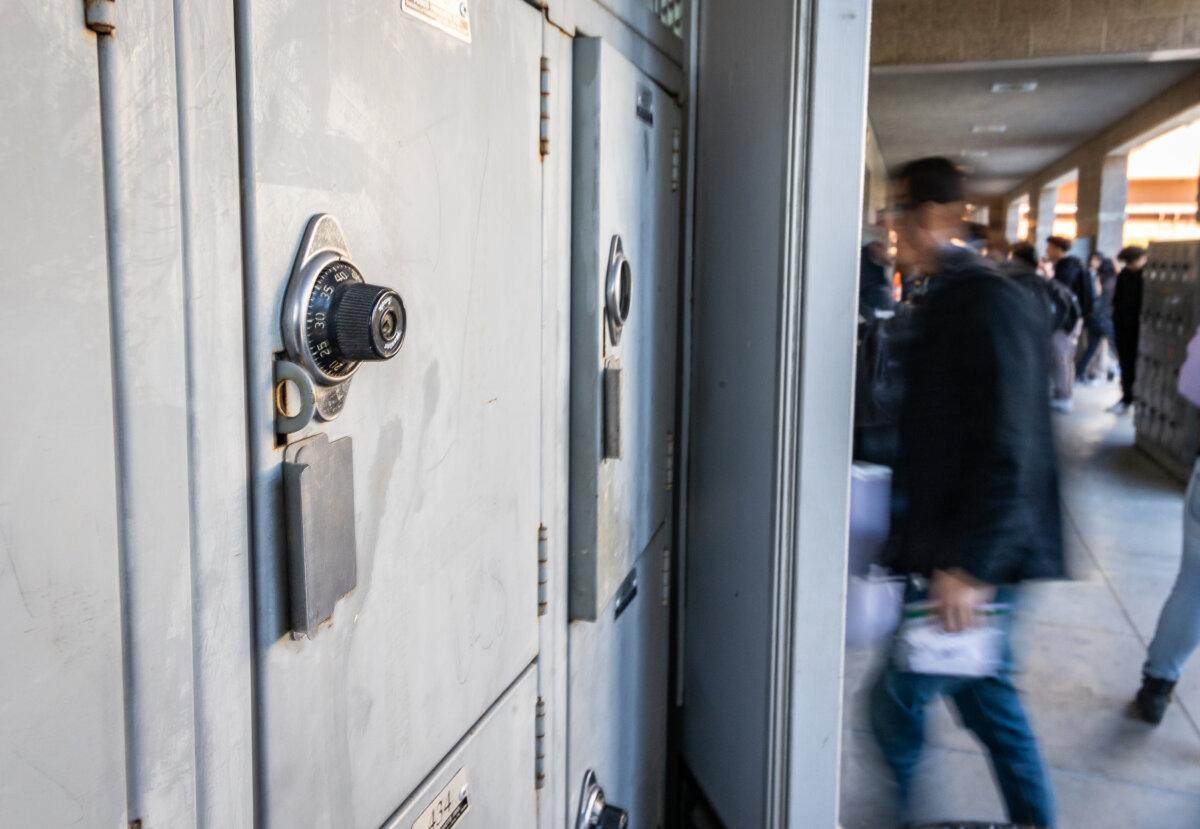 Students pass lockers at a school in Southern California on Jan. 8, 2024. (John Fredricks/The Epoch Times)