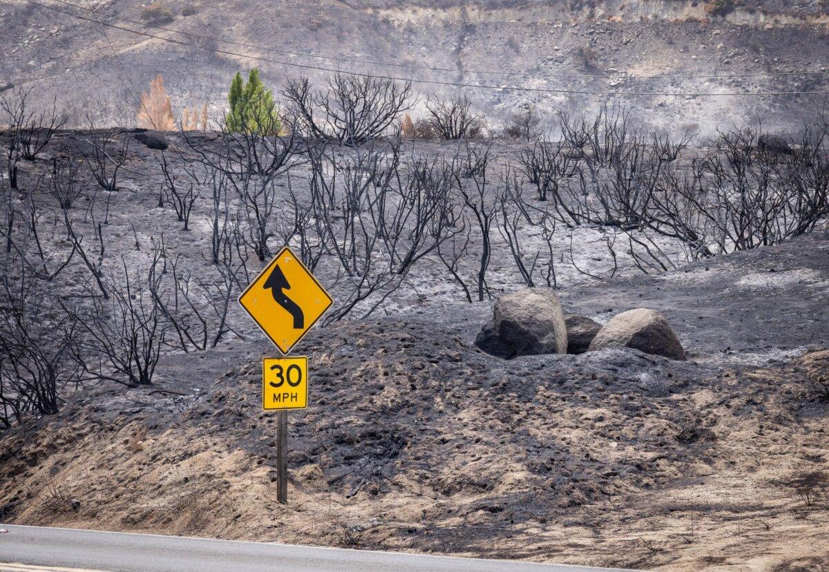 Damage from the Airport Fire in El Cariso Village, Calif., on Sept. 16, 2024. Gov. Gavin Newsom signed an emergency proclamation on March 1 to speed up fuels reduction projects in California. (John Fredricks/The Epoch Times)