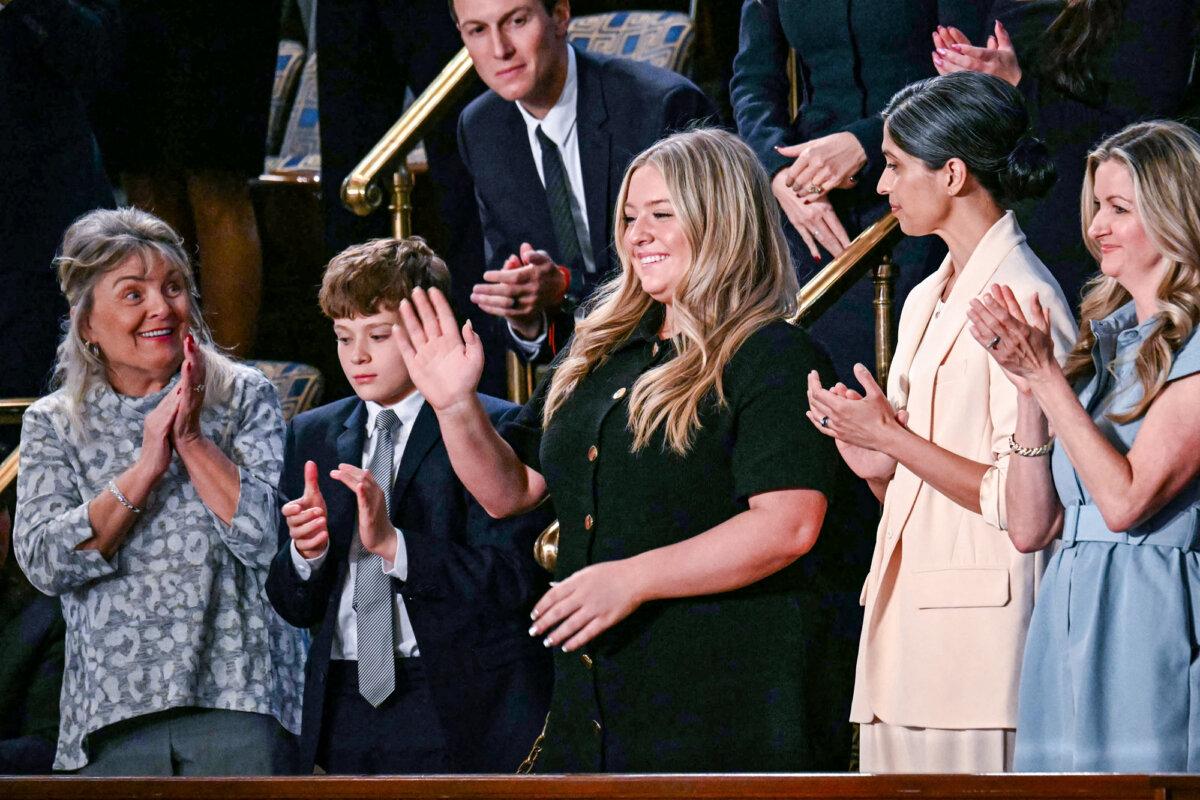 Payton McNabb (C), a former high school athlete who was injured by a volleyball spike from an opposing male player who identified as transgender, is recognized by President Donald Trump during his address to a joint session of Congress at the U.S. Capitol on March 4, 2025. (Jim Watson/AFP via Getty Images)