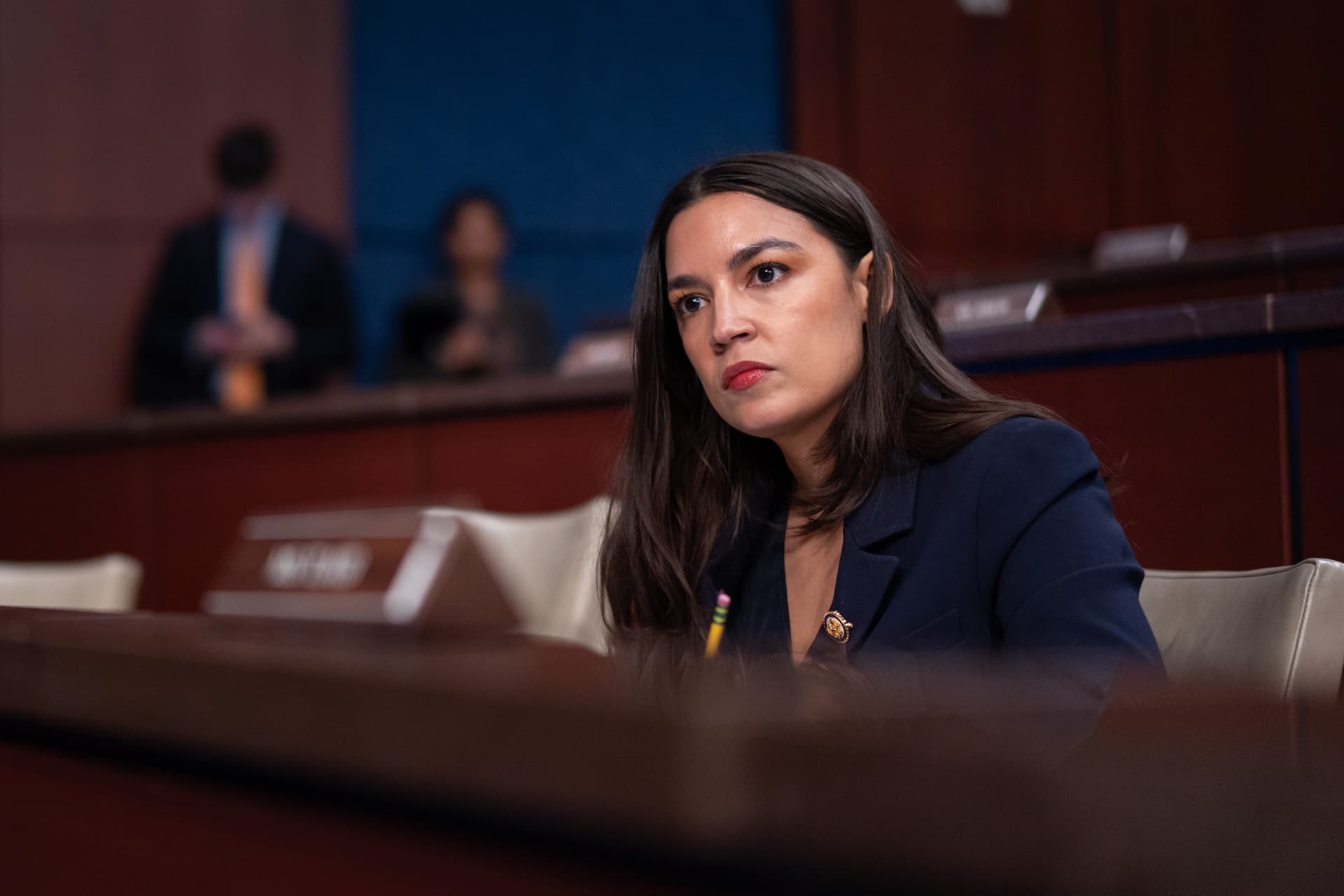 Rep. Alexandria Ocasio-Cortez (D-N.Y.) at a hearing on Capitol Hill on March 5, 2025. (Madalina Vasiliu/The Epoch Times)