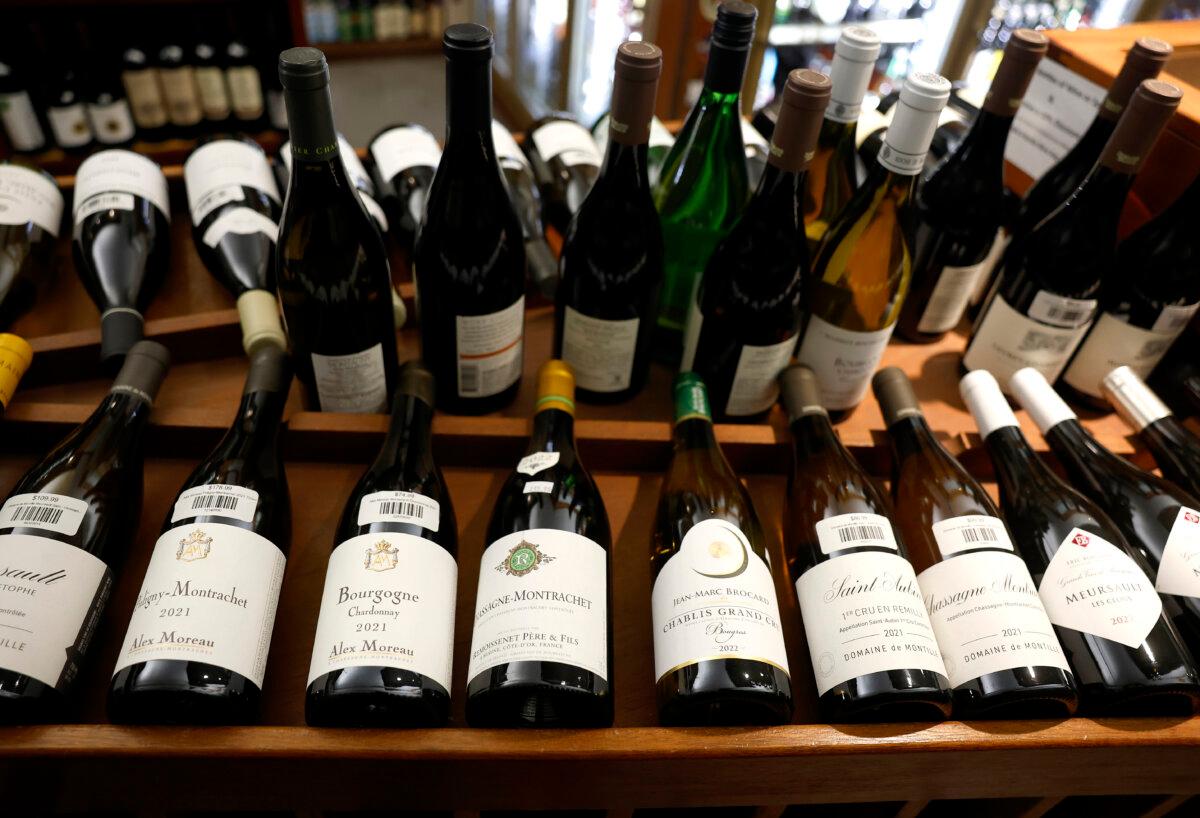 Bottles of French wine are displayed at Ludwig's Fine Wine & Spirits in San Anselmo, Calif., on March 13, 2025. (Justin Sullivan/Getty Images)