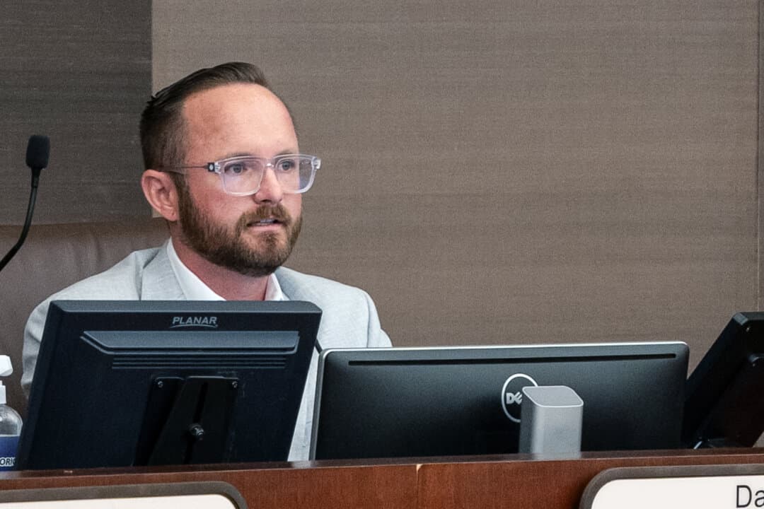 Escondido Mayor Dane White at a meeting in Escondido, Calif., on Dec. 16, 2024. (Jane Yang/The Epoch Times)